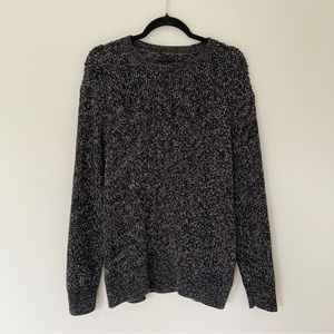 All Saints Relaxed Fit Cotton Crewneck Sweater Black Salt and Pepper size Medium